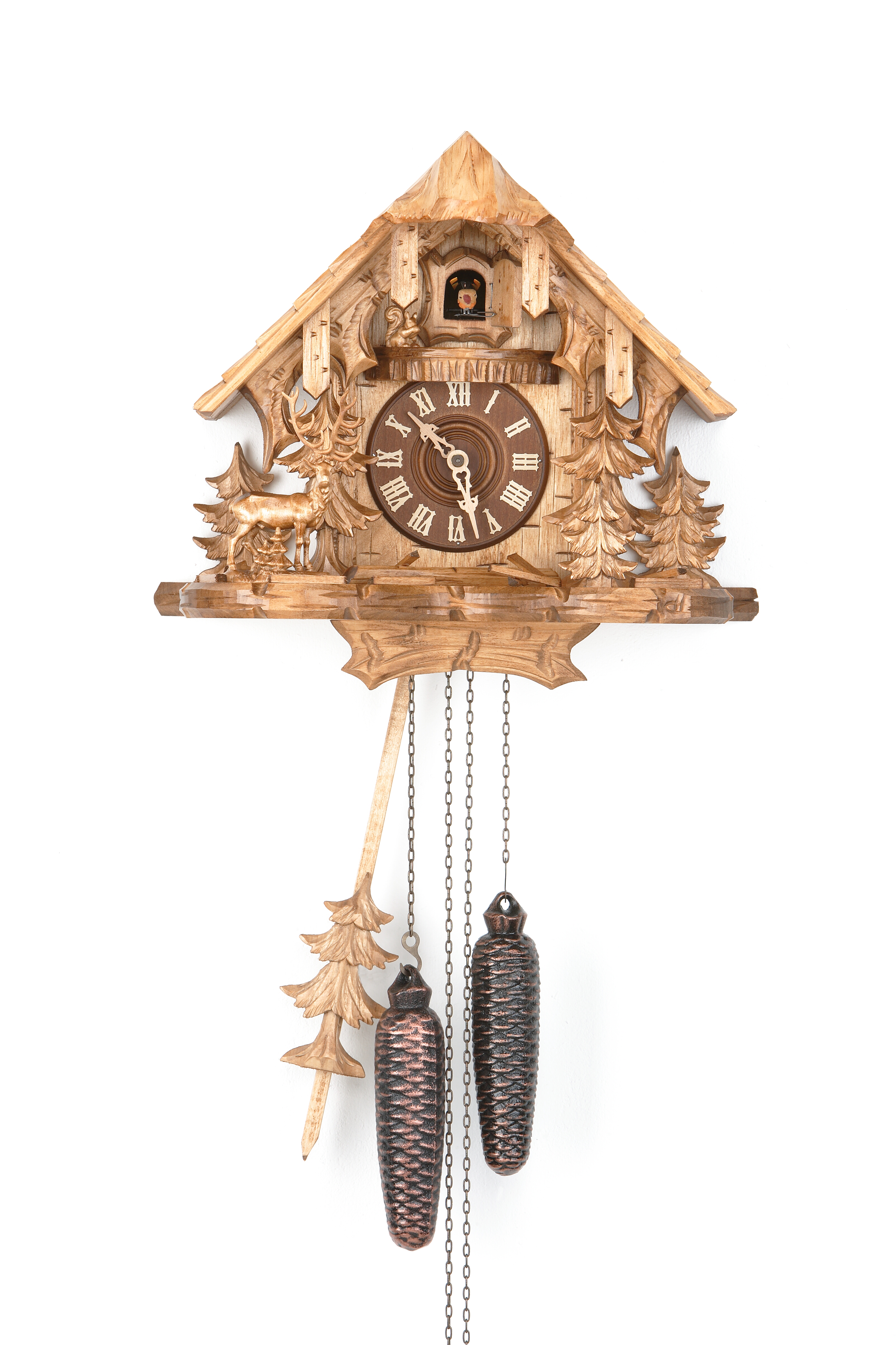 8 Tage Kuckucksuhr Schwarzwaldhaus mit Hirsch und Eichhörnchen