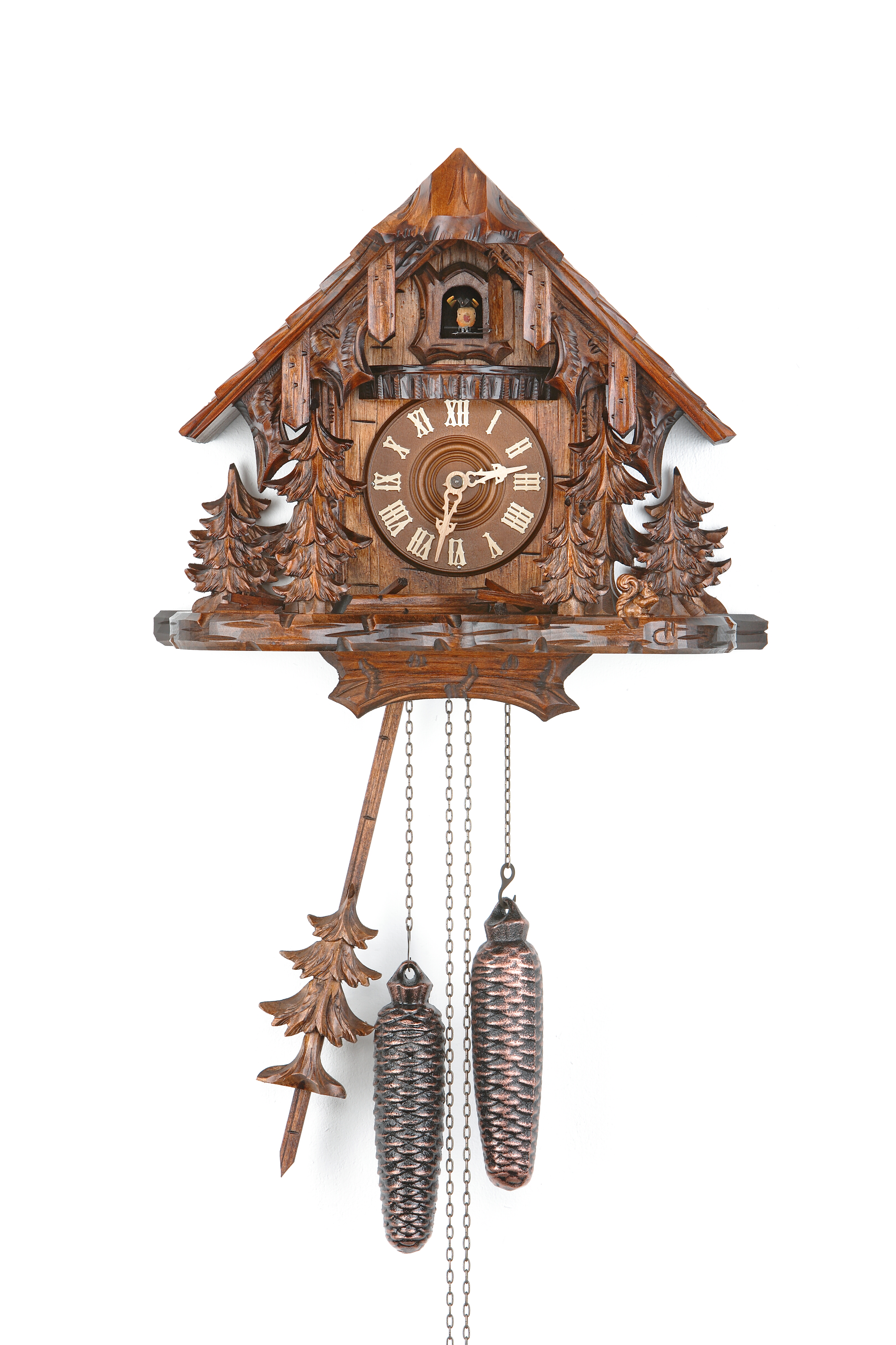8 Tage Kuckucksuhr Schwarzwaldhaus mit Eichhörnchen 